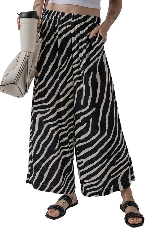 Summer Safari Zebra Stripe Print Flowy Wide Leg Pants